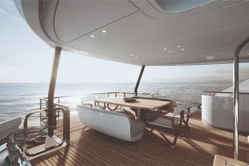 Slide: The Image of Luxury deck of 2023 Azimut Grande 26M yacht with ocean view. - 4