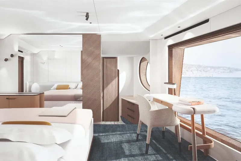 Slide: The Image of Luxurious interior of 2023 Azimut Grande 26M yacht with ocean view. - 7