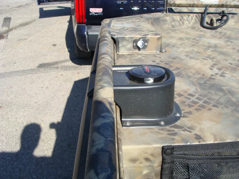 Slide: The Image of 2023 Excel 1754 Pro F4 boat with camouflage pattern and fuel cap. - 8