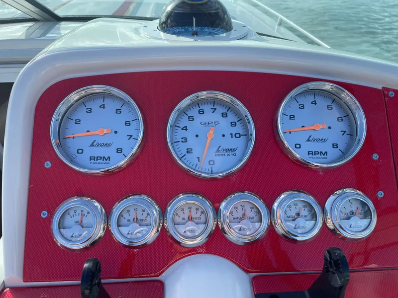 Slide: The Image of Dashboard of a 2007 Formula 353 FASTech boat with Livorsi gauges. - 25