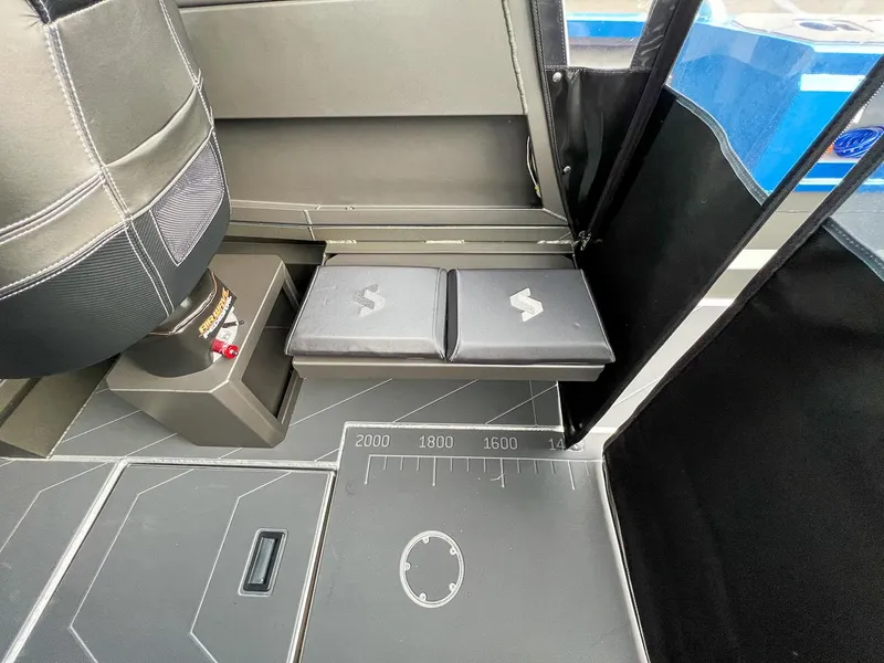 Slide: The Image of Interior of 2025 Stabicraft 2250 Ultra Centercab with seating and measurement markings. - 14