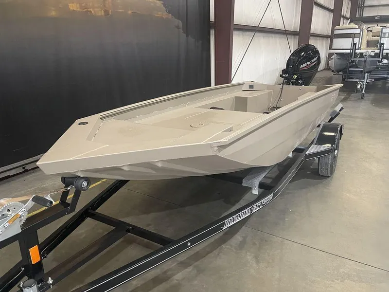 Slide: The Image of 2023 Legend Craft Bandit 1548SS Mid Deck boat on trailer in warehouse. - 8
