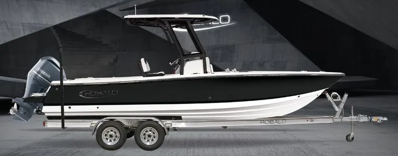 Slide: The Image of 2023 Robalo 266 Cayman boat on trailer, side view. - 20