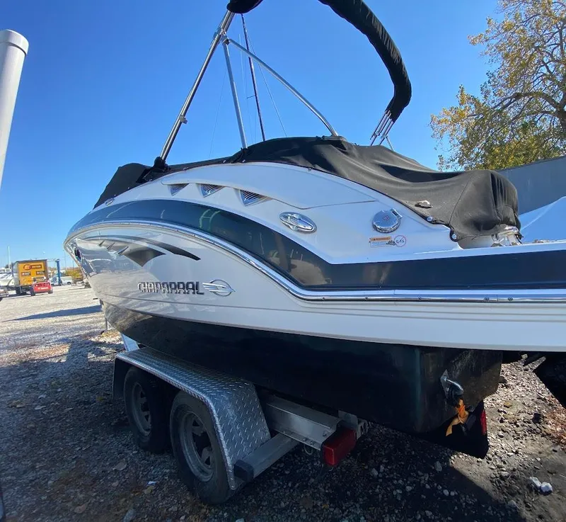Slide: The Image of 2016 Chaparral 224 Sunesta boat on a trailer, covered and ready for transport. - 5