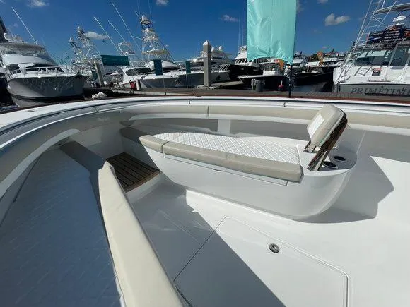 Slide: The Image of 2025 Mag Bay 43 Center Console boat interior at marina. - 33