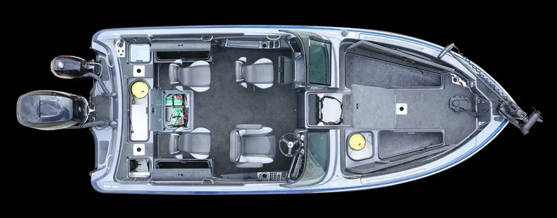 Slide: The Image of 2025 Lund 219 Pro V Fiberglass boat, top view, spacious seating, advanced fishing setup. - 5