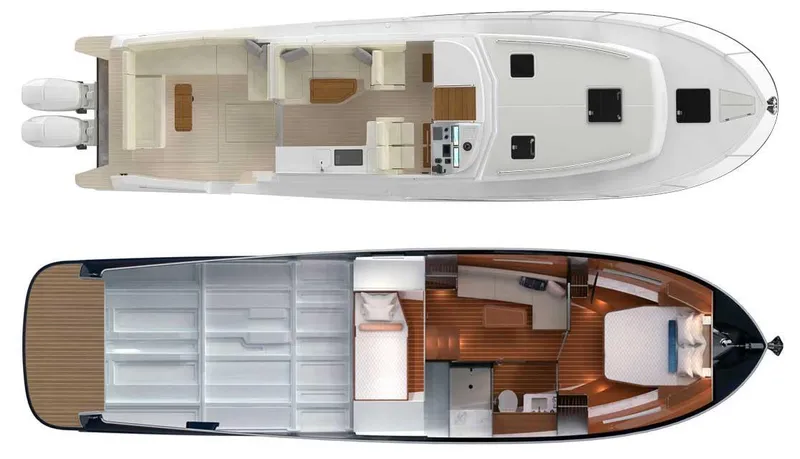 Slide: The Image of MJM 42 yacht 2025 model layout, showcasing upper deck and cabin interior design. - 33