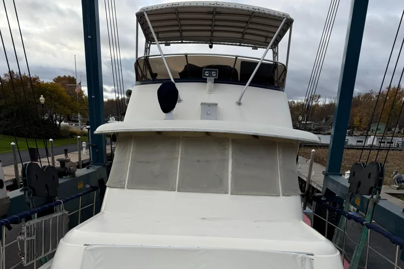 Slide: The Image of 1978 Hatteras 58 MY yacht in dry dock, front view. - 5