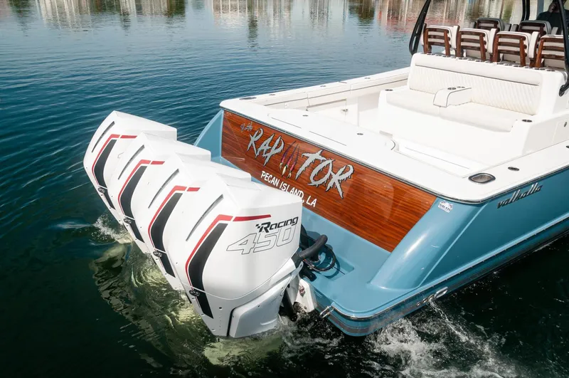 Slide: The Image of 2022 Valhalla Boatworks V46 Center Console with quad Mercury Racing 450R engines. - 34