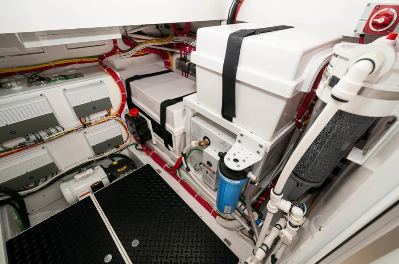 Slide: The Image of Engine room of 2022 Valhalla Boatworks V46 Center Console with advanced equipment. - 36