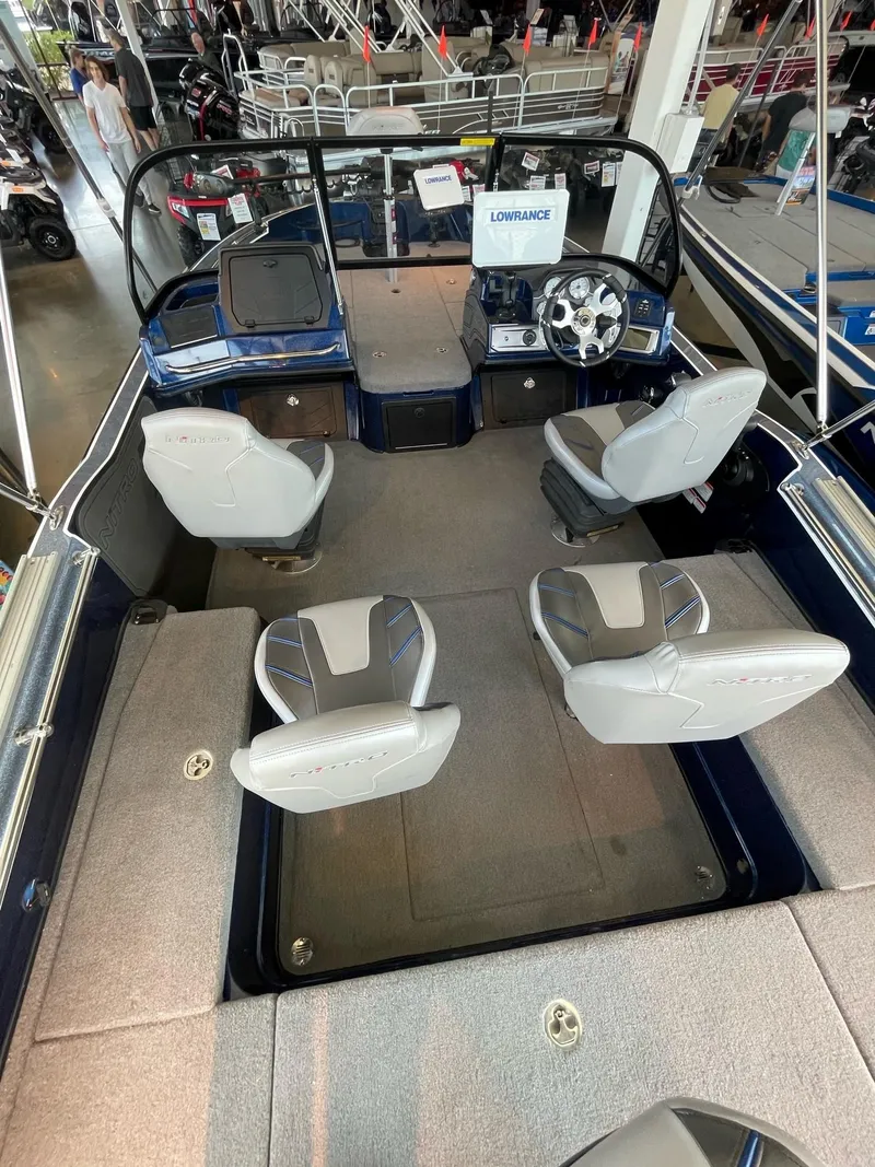 Slide: The Image of 2023 Nitro ZV20 Pro boat interior with seating and control console. - 5