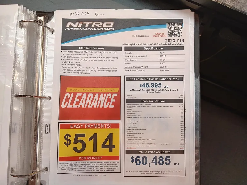 Slide: The Image of Nitro Z19 2023 boat clearance sale flyer with pricing and specifications. - 7