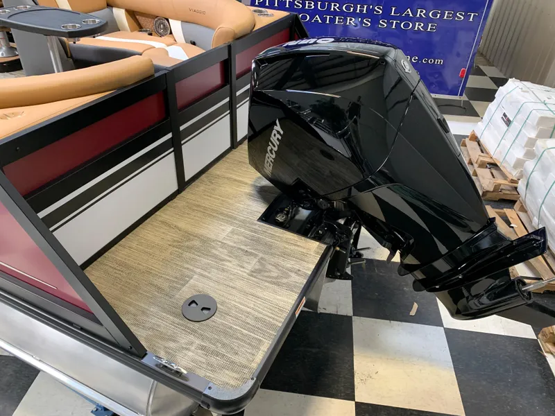 Slide: The Image of 2023 Viaggio Diamante 23 U boat with Mercury outboard motor in showroom. - 4