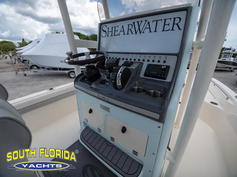 Slide: The Image of 2023 ShearWater 260 Carolina boat console at South Florida Yachts. - 38