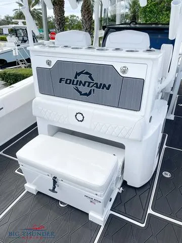 Slide: The Image of 2023 Fountain 34 TE boat interior with seating and storage. - 7