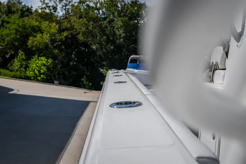 Slide: The Image of 2023 Fountain 34 Tournament Edition boat detail with sleek design and stainless steel fixtures. - 83