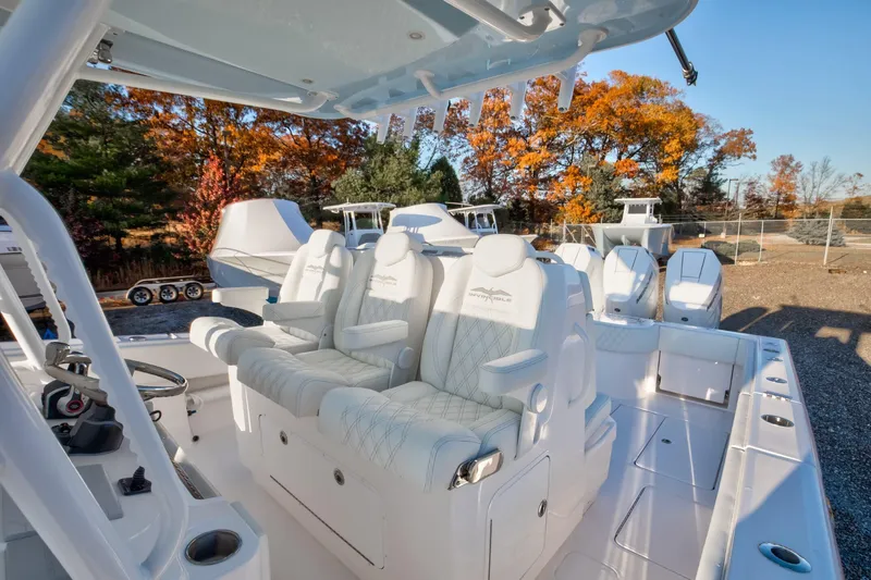 Slide: The Image of 2024 Invincible 39 Open Fisherman boat with luxurious seating and spacious deck. - 8
