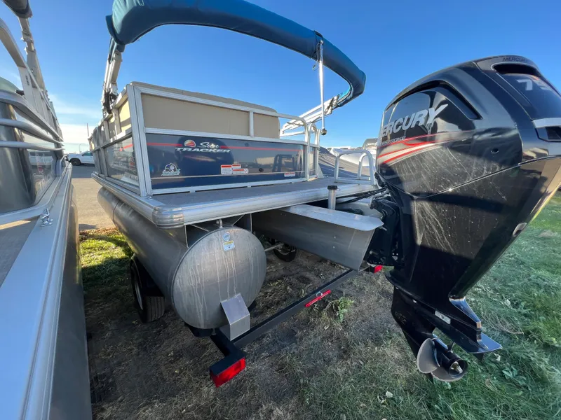Slide: The Image of 2019 Sun Tracker Party Barge 18 DLX pontoon boat with Mercury outboard motor. - 7