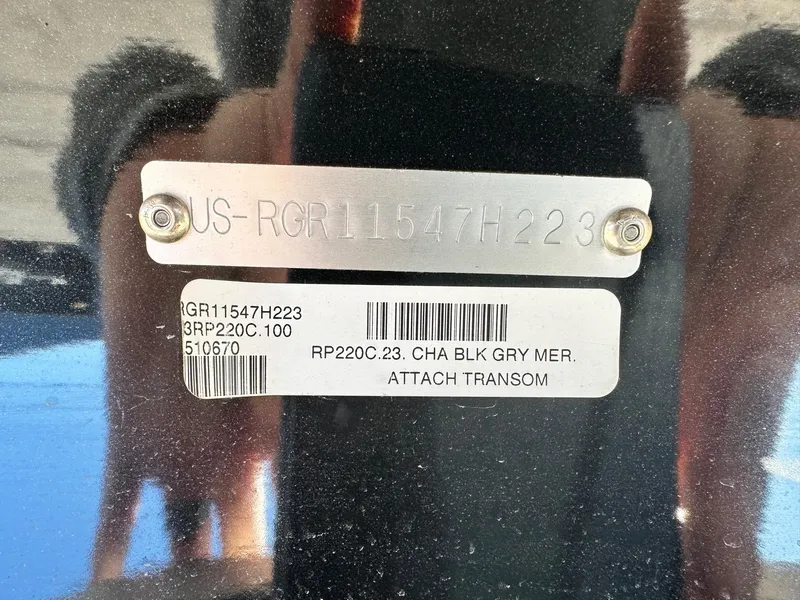 Slide: The Image of 2023 Ranger RP220C model identification plate with serial number and barcode. - 8
