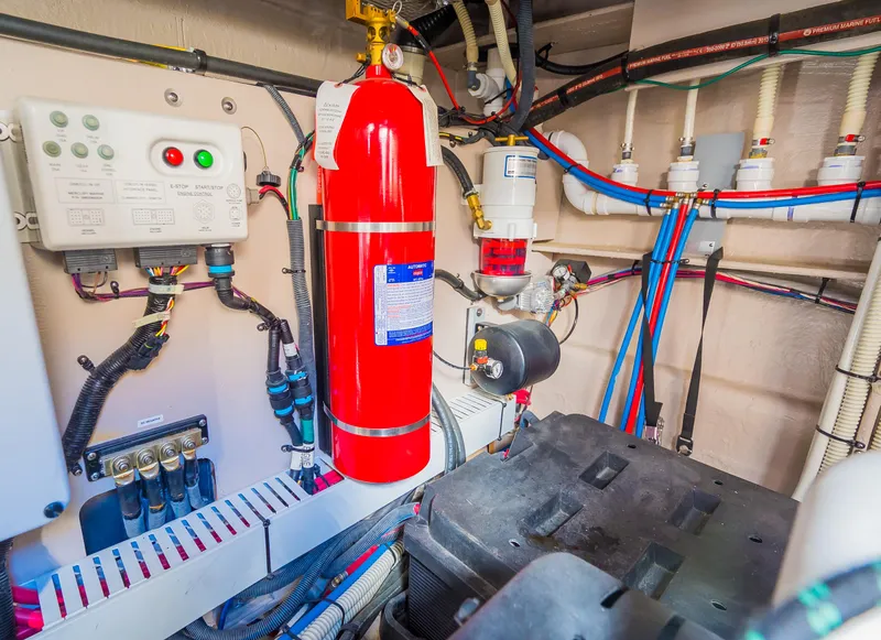 Slide: The Image of Engine room of a 2015 Sea Ray Sundancer 510 yacht with fire extinguisher. - 28