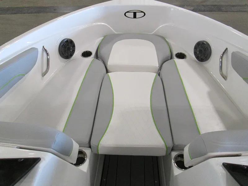 Slide: The Image of 2023 Tahoe 210 Si Limited boat interior with white and gray seating. - 39