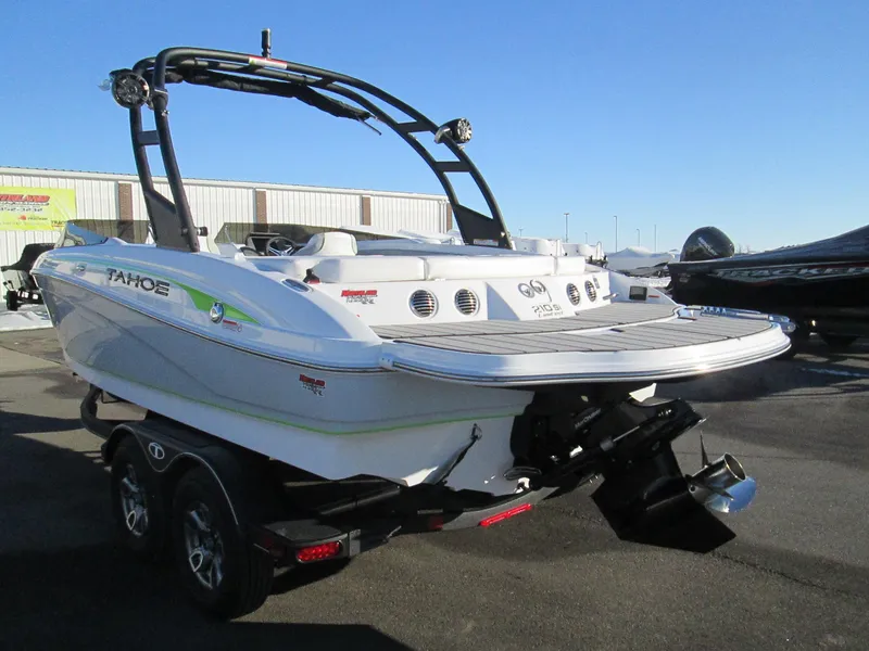 Slide: The Image of 2023 Tahoe 210 Si Limited boat on trailer, rear view. - 4
