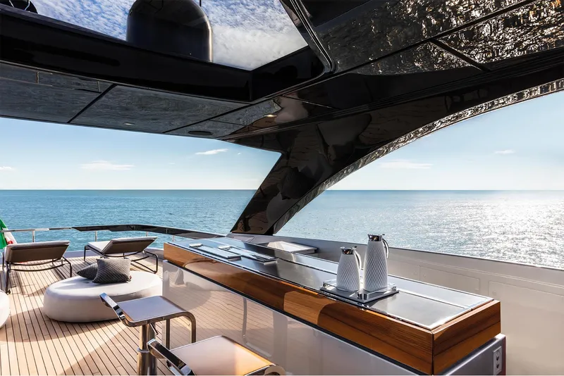 Slide: The Image of Luxurious deck of 2024 Riva 90' Argo yacht with ocean view. - 14