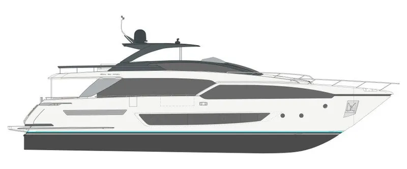 Slide: The Image of 2024 Riva 90' Argo luxury yacht side profile illustration. - 29