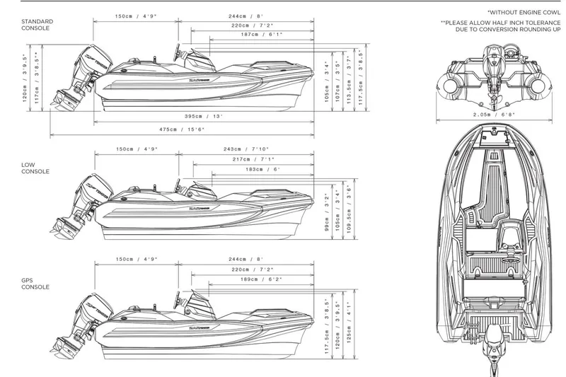 Slide: The Image of Blueprint of 2026 Zar Formenti ZF-3 Custom Colors Tender with dimensions and console options. - 12