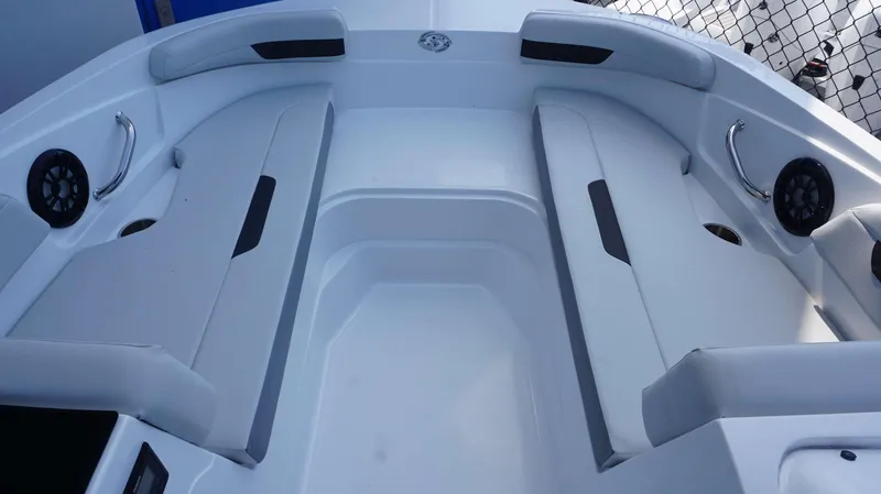 Slide: The Image of 2023 Hurricane 185 SS boat interior with seating and speakers. - 9