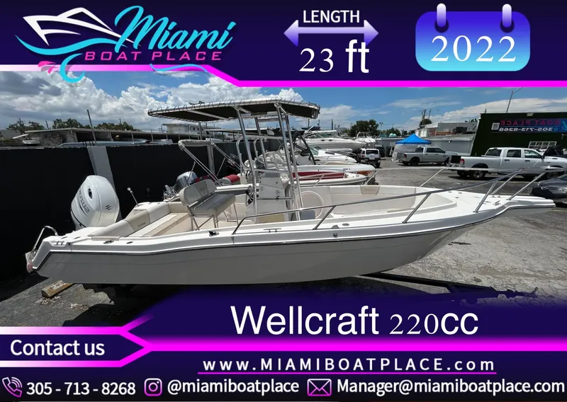 The Image of 2022 Wellcraft 220CC boat on a trailer under a blue sky. - 0