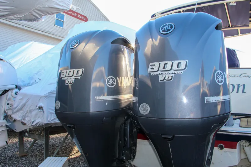 Slide: The Image of Twin Yamaha 300 V6 outboard engines on a 2014 Chris-Craft Catalina 29 Sun Tender. - 5