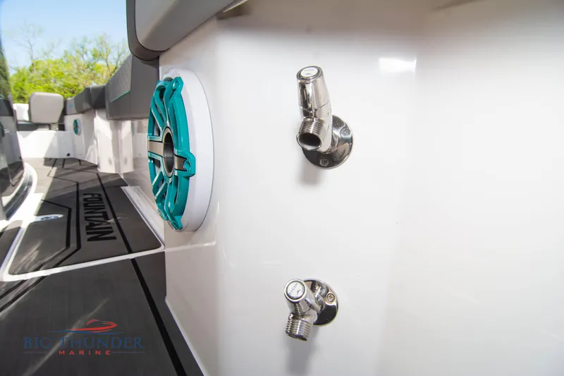 Slide: The Image of Close-up of 2022 Fountain 32 NX boat fittings. - 25