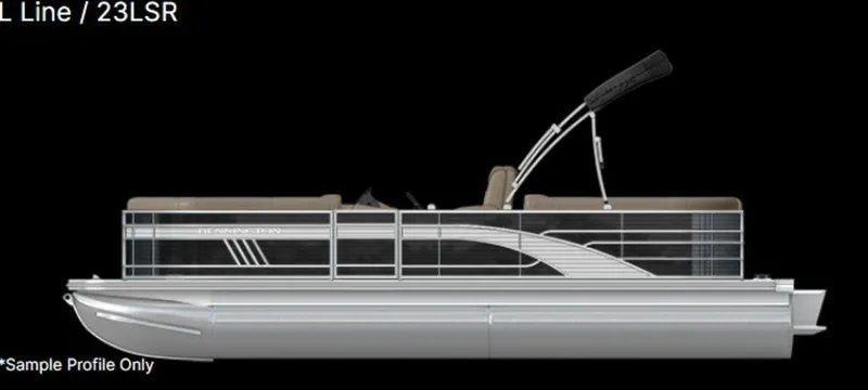 Slide: The Image of 2023 Bennington 23 LSR pontoon boat side profile on black background. - 10