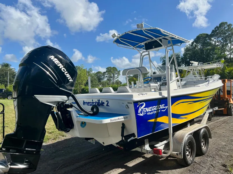 Slide: The Image of 2016 Renegade 250 boat with Mercury outboard engine on trailer. - 5