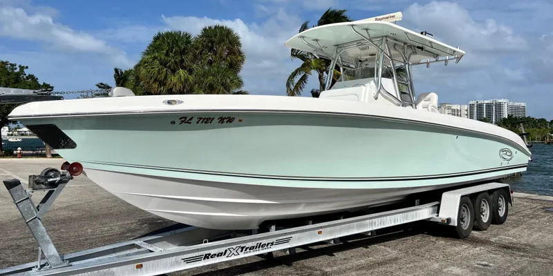 Slide: The Image of 2009 Spectre Sportfish boat on a trailer, ready for launch. - 5