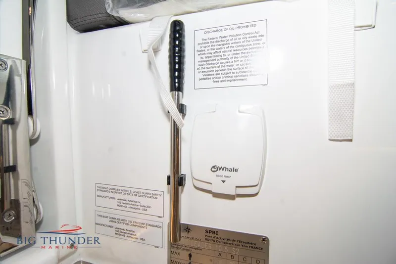 Slide: The Image of Interior view of a 2022 Jeanneau Leader 10.5 boat featuring a Whale bilge pump. - 28