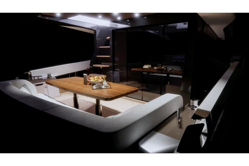 Slide: The Image of Luxurious interior of 2023 Galeon 560 Fly yacht with elegant dining area. - 11