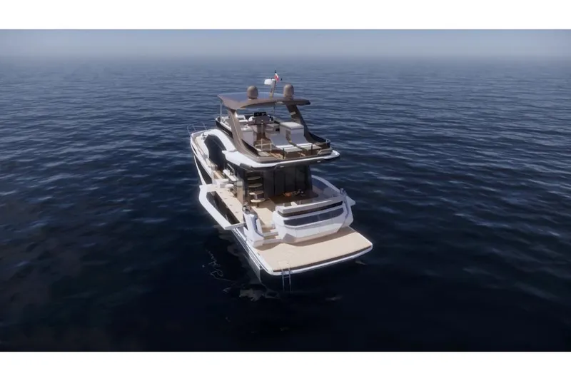 Slide: The Image of 2023 Galeon 560 Fly yacht cruising on open water. - 9