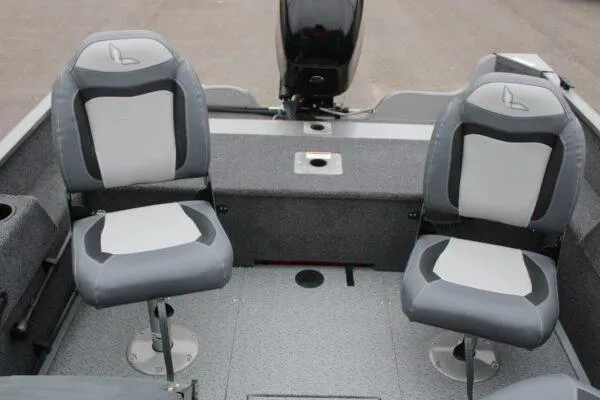 Slide: The Image of 2023 Lowe FISHING MACHINE 162 boat interior with two cushioned seats. - 5
