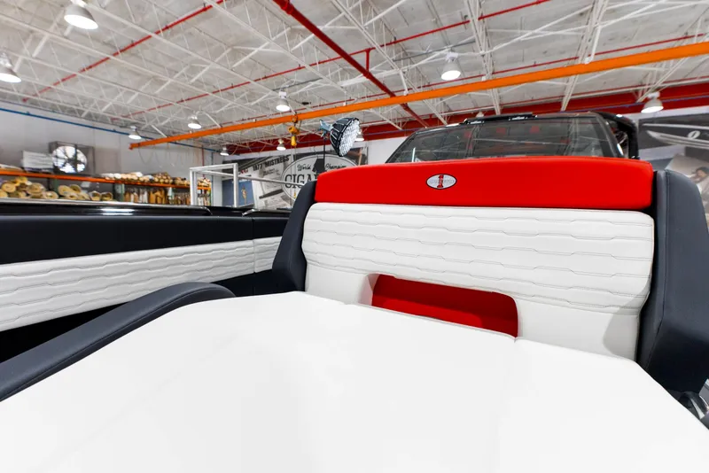 Slide: The Image of Interior of 2025 Cigarette 41 Nighthawk boat with white and red seating. - 20