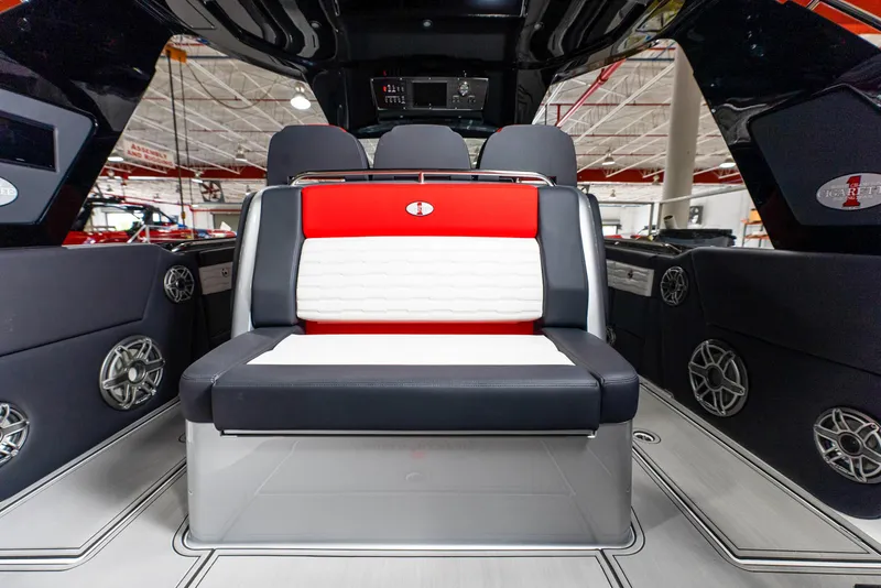 Slide: The Image of Interior of 2025 Cigarette 41 Nighthawk boat with stylish seating and modern design. - 21