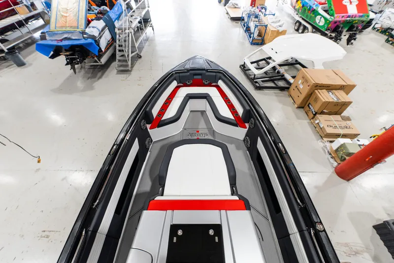 Slide: The Image of 2025 Cigarette 41 Nighthawk boat interior in a workshop. - 23