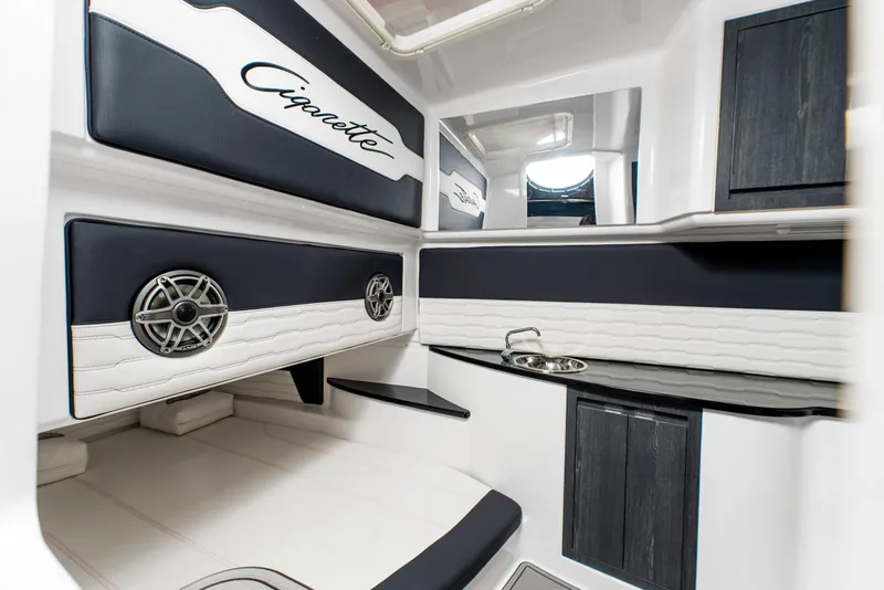 Slide: The Image of Interior of 2025 Cigarette 41 Nighthawk boat with modern design and premium finishes. - 24