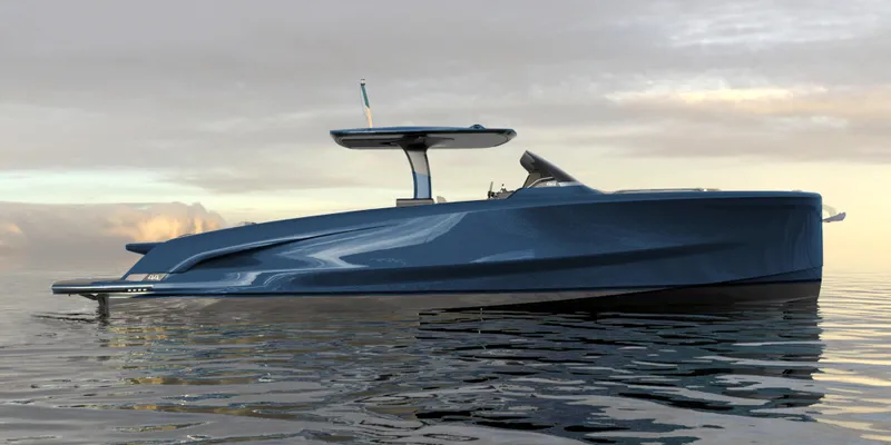 Slide: The Image of 2025 Solaris Power 44 Open luxury yacht on calm water. - 8
