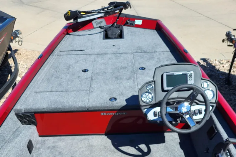 Slide: The Image of 2023 Ranger RT188 boat interior with steering console and fishing deck. - 3