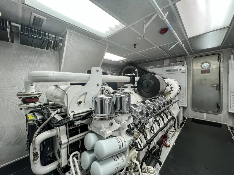 Slide: The Image of Interior of a 2002 Westport Flybridge yacht's workshop area with tools and equipment. - 38