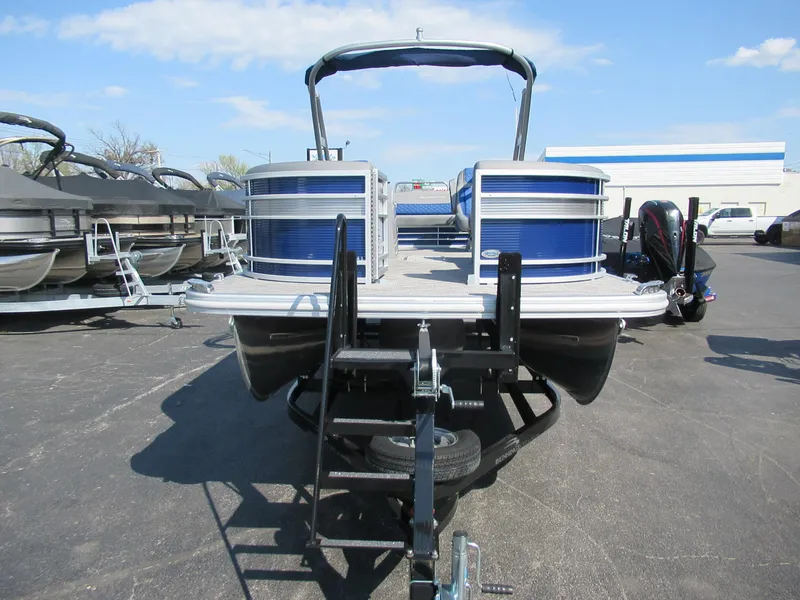 Slide: The Image of 2023 Bennington 24 LSBA pontoon boat on trailer, front view. - 1
