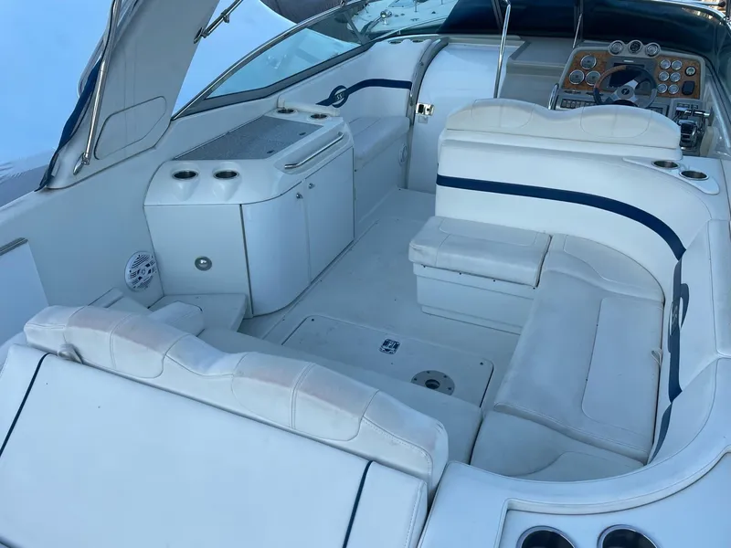 Slide: The Image of Interior of a 2007 Formula 310 Sun Sport boat with white seating. - 11