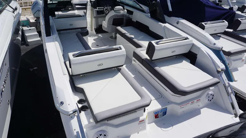 Slide: The Image of 2023 Cobalt R8 boat interior with luxurious seating and modern design. - 5